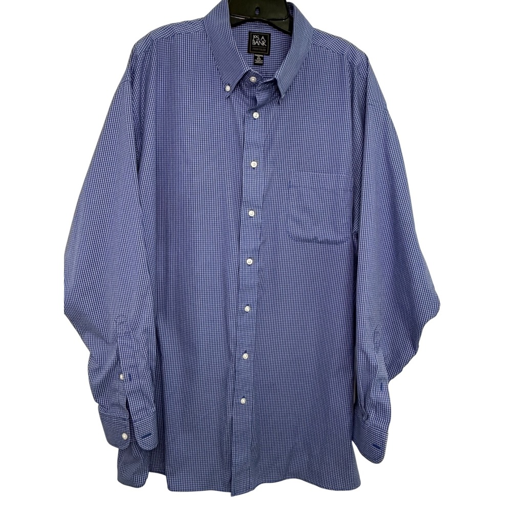 Jos. A. Bank Traveler Dress Shirt Mens 18-35 Blue White Check Traditional Fit